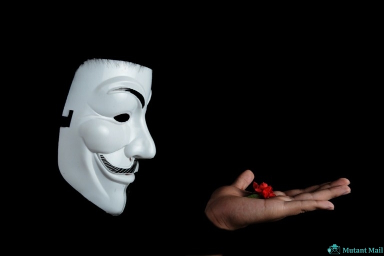 Guy Fawkes Mask and Red Flower on Hand